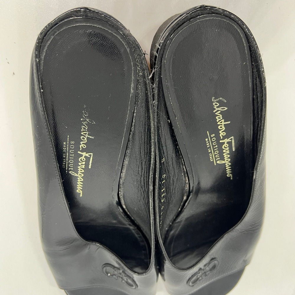 Salvatore Ferragamo Black Patent Leather wedge slides Sz 10 B - Picture 6 of 6